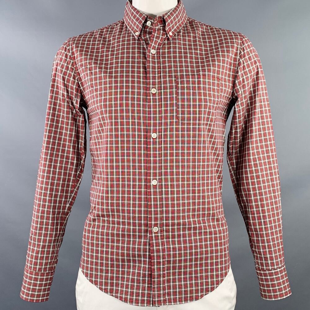 BAND OF OUTSIDERS Red White Plaid Cotton Button Down Collar One Pocket Shirt
